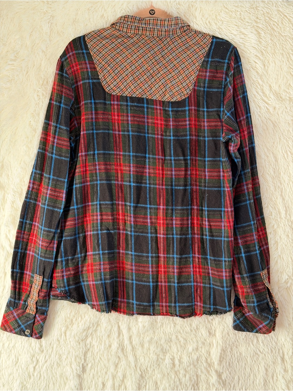 We The Free Womens Boho Rustic Plaid Flannel Mixed Media Shirt Size L Raw Hem - Picture 5 of 9